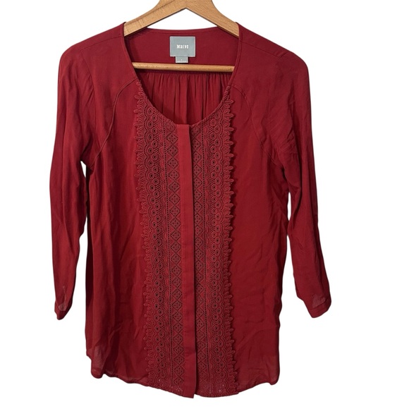Maeve Tops - Maeve Anthropologie Rust Lace Trim Blouse Size 4 Boho Button Front Rayon Top